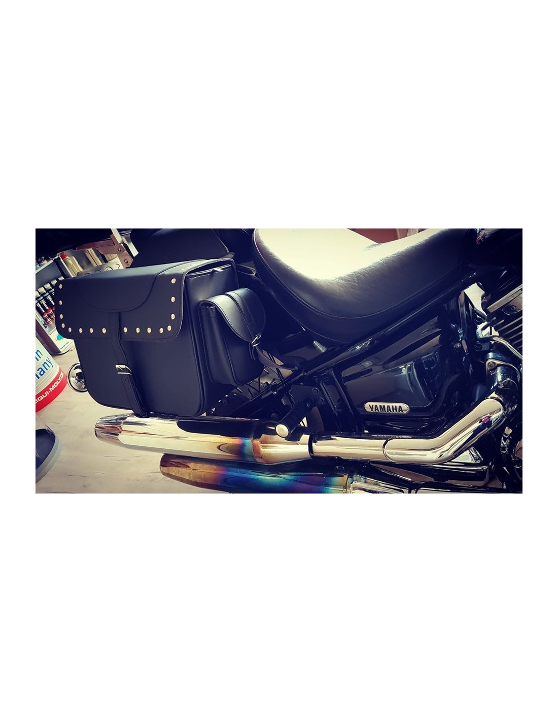 Alforjas moto custom de cuero sintetico Color negro SD-9194